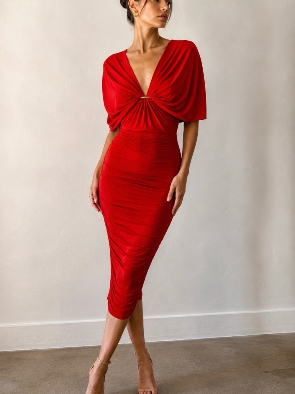 Lanvin Alber Elbaz Archival 2012 Red Draped Bodycon Midi Dress T 40